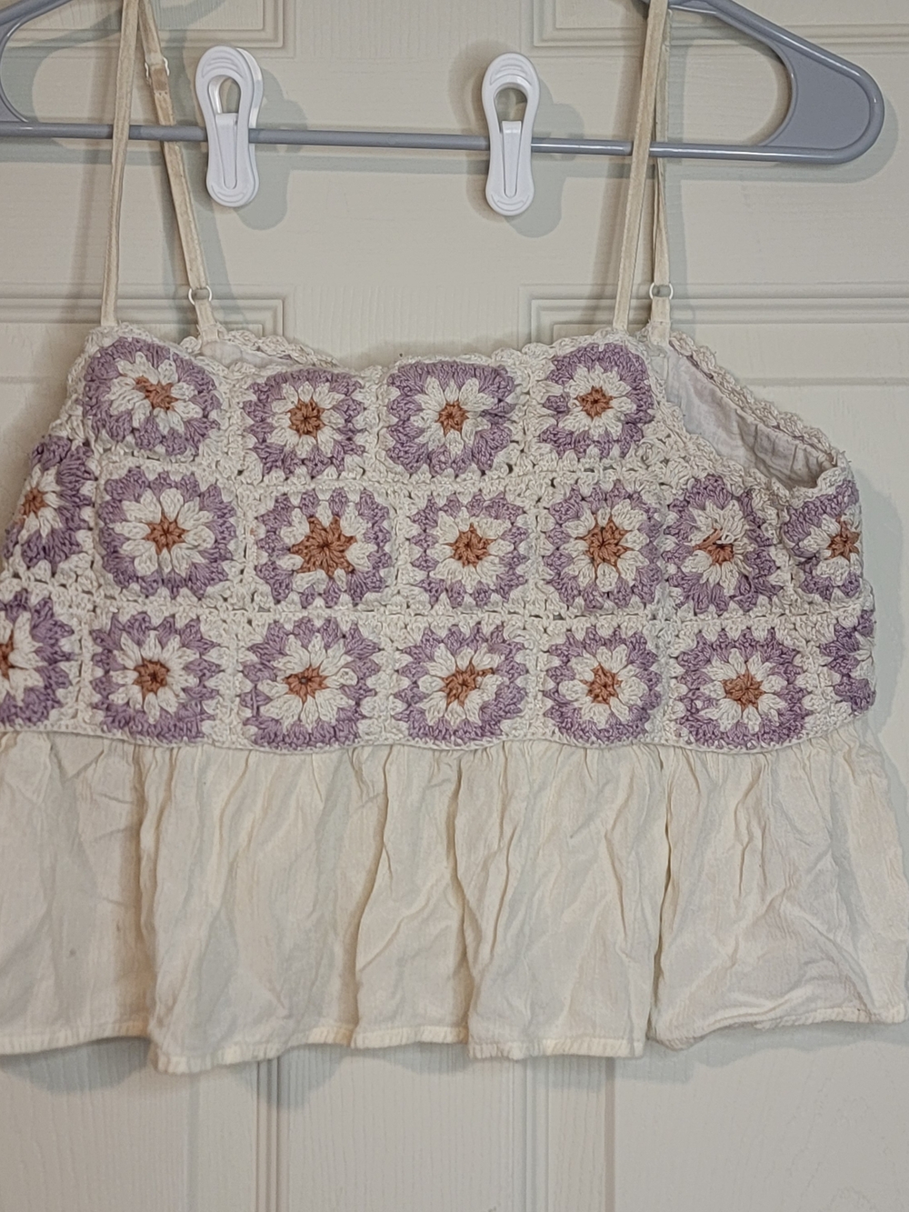 Cream Crochet-Trim Cropped Tank Top - Lavender Accents